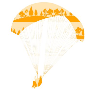 Orman ağaçları fragme yapılan Yamaçparaşütü vektör arka plan kavramı