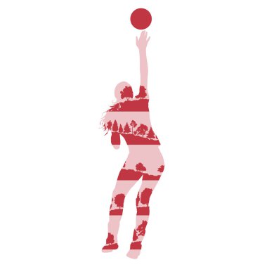 Orman yapılan voleybol kadın oyuncu vektör arka plan kavramı