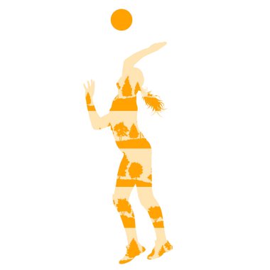 Orman yapılan voleybol kadın oyuncu vektör arka plan kavramı