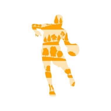 Orman ağaçları çok basketbol oyuncu vektör arka plan kavramı