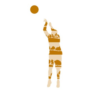 Orman ağaçları çok basketbol oyuncu vektör arka plan kavramı