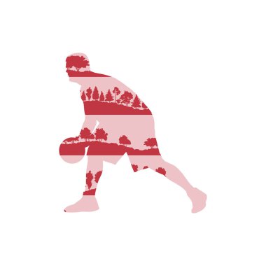 Orman ağaçları çok basketbol oyuncu vektör arka plan kavramı