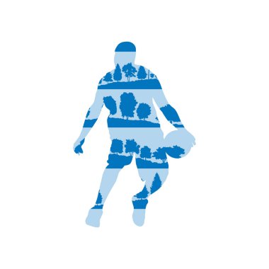 Orman ağaçları çok basketbol oyuncu vektör arka plan kavramı