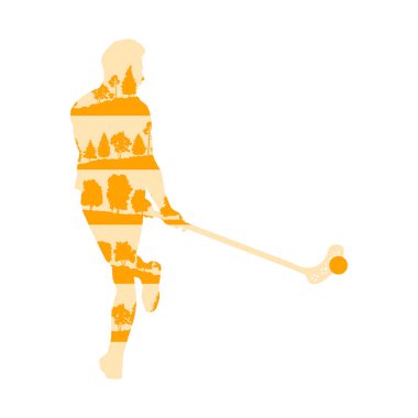 Floorball oyuncu adam vektör arka plan illüstrasyon kavramı yapılan