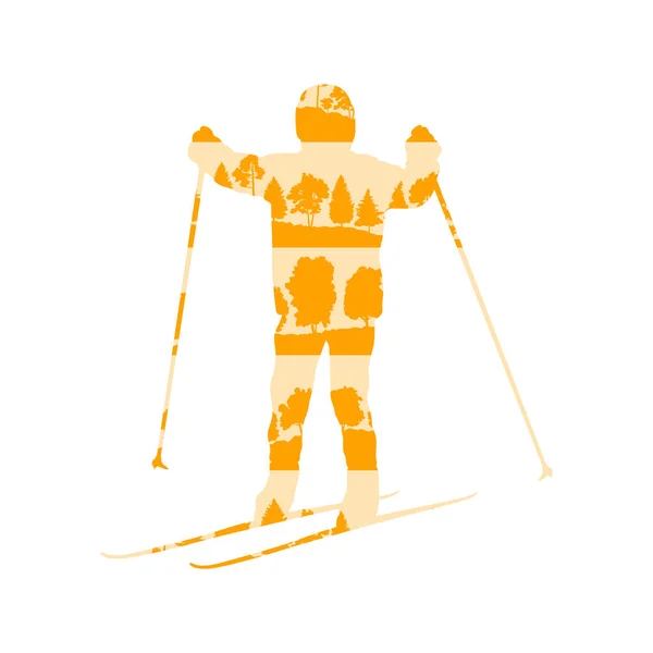 Children cross country skiing concept of little boy made of fore — Stock Vector
