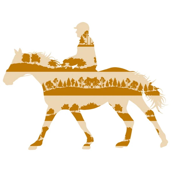 Jinete y caballo ecuestre vector deportivo concepto de fondo hecho — Vector de stock