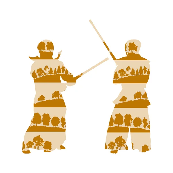 Kendo Kämpfer mit Shinai Vektor Hintergrundkonzept aus Baum — Stockvektor