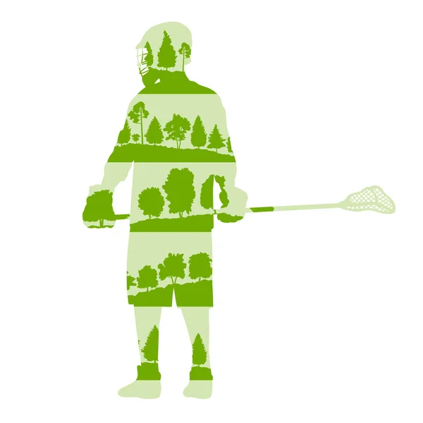 Lacrosse speler in het spel vector achtergrond illustratie concept m — Stockvector