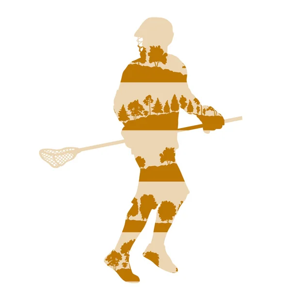 Jogador de lacrosse em jogo vetor fundo ilustração conceito m —  Vetores de Stock