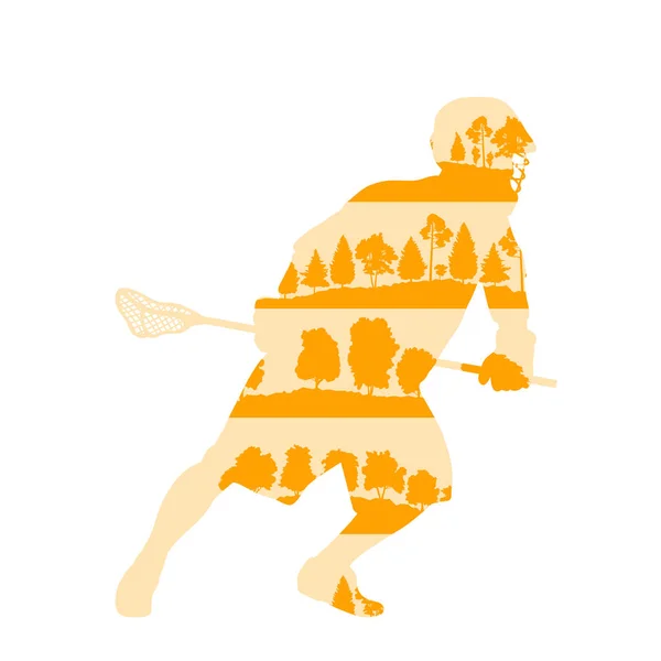 Lacrosse speler in het spel vector achtergrond illustratie concept m — Stockvector