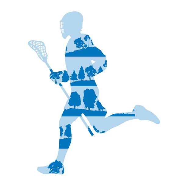 Jugador de lacrosse en juego vector fondo ilustración concepto m — Vector de stock