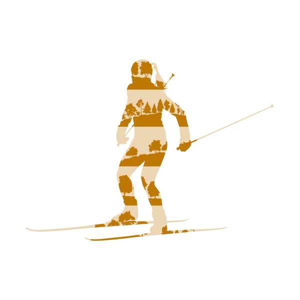 Mujer esquí de fondo vector fondo abstracto concepto ma — Vector de stock