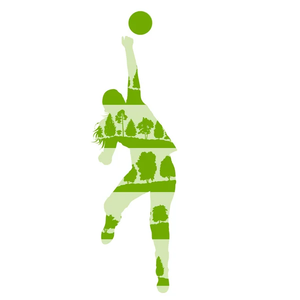 Volejbal ženy hráč vektorové pozadí koncepce z lesa — Stockový vektor