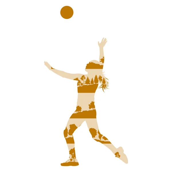 Voleibol mujer jugador vector fondo concepto hecho de bosque — Archivo Imágenes Vectoriales
