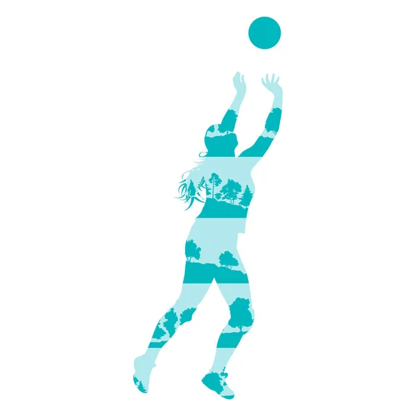 Voleibol mujer jugador vector fondo concepto hecho de bosque — Vector de stock