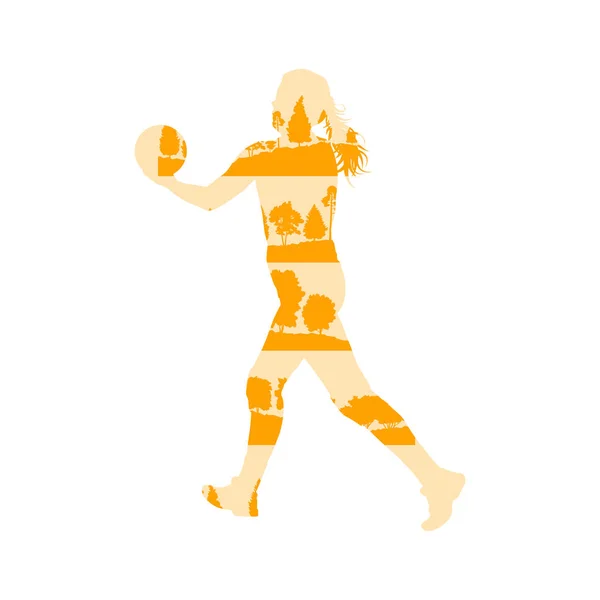 Voleibol mulher jogador vetor conceito de fundo feito de floresta — Vetor de Stock