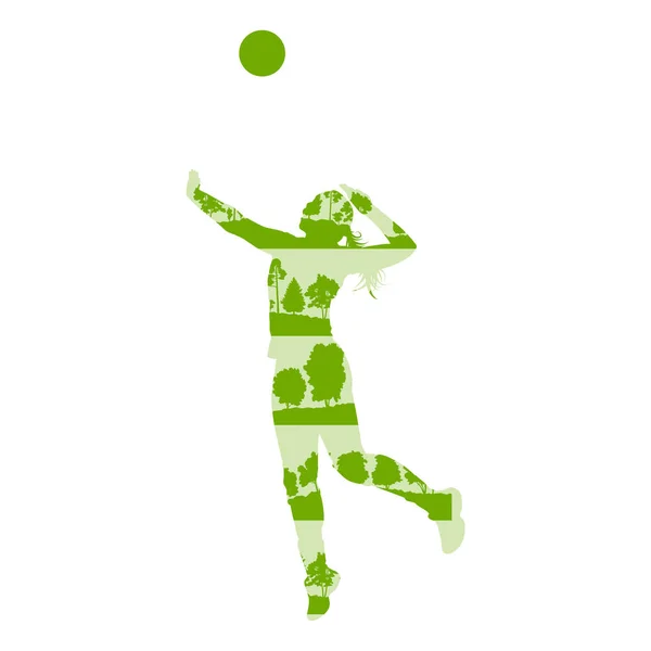 Voleibol mulher jogador vetor conceito de fundo feito de floresta —  Vetores de Stock