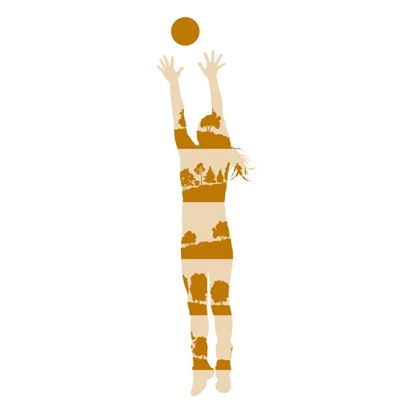 Volejbal ženy hráč vektorové pozadí koncepce z lesa — Stockový vektor
