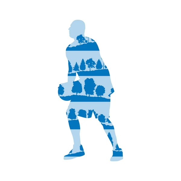 Basketbal speler vector achtergrond concept gemaakt van bos bomen — Stockvector
