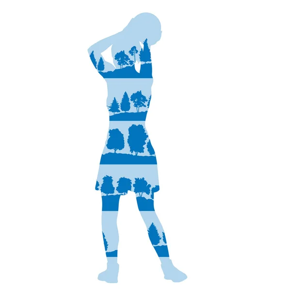 Mujer baloncesto vector fondo concepto hecho de árboles forestales — Vector de stock