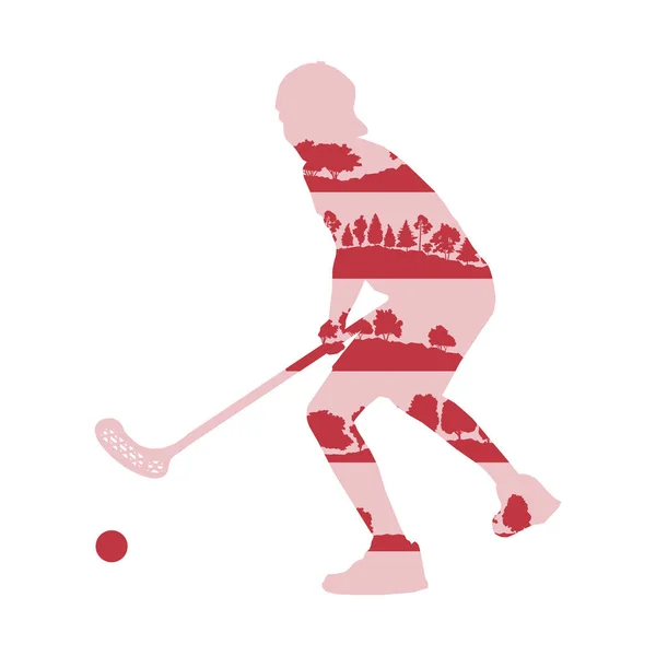 Floorball player man vector background illustration concept made — Stock Vector