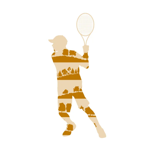 Jogador de tênis homem ilustração abstrata feita de fragmentos de árvore i — Vetor de Stock