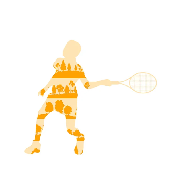 Tennisspielerin abstrakte Illustration aus Baumfragmenten — Stockvektor
