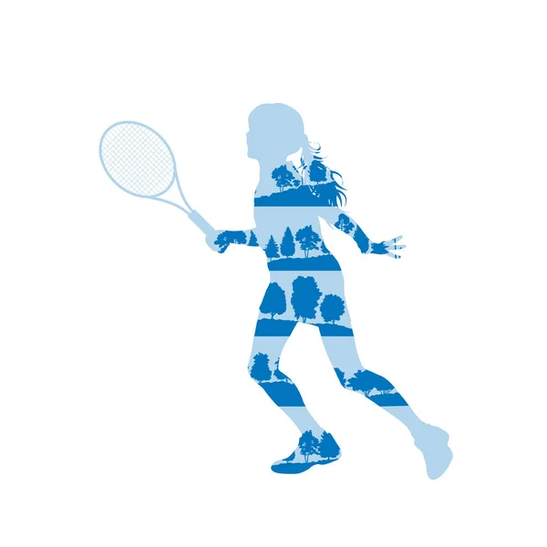 Tennis spelare kvinna abstrakt illustration gjord av träd fragment — Stock vektor