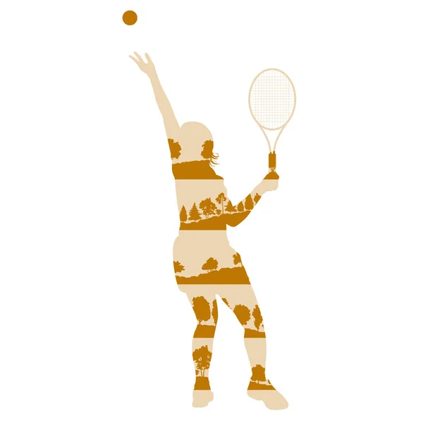 Giocatrice di tennis donna illustrazione astratta fatta di frammenti di albero — Vettoriale Stock