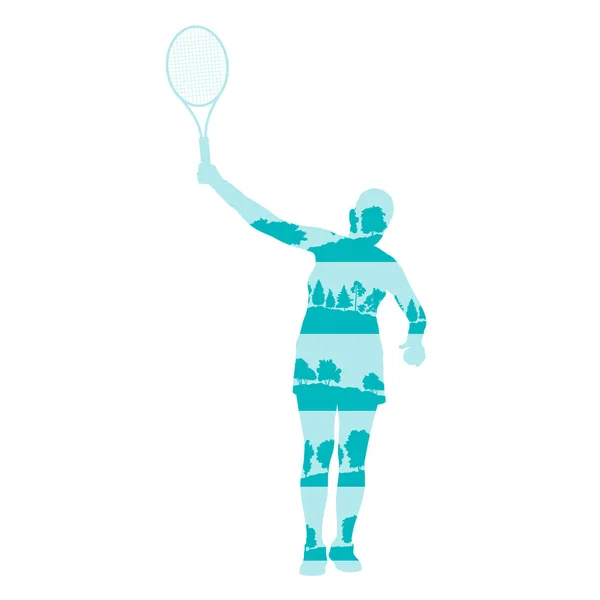 Giocatrice di tennis donna illustrazione astratta fatta di frammenti di albero — Vettoriale Stock
