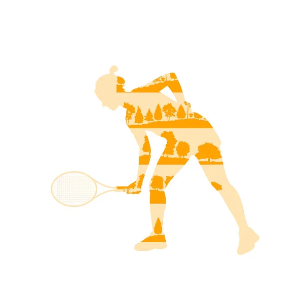 Tennisspielerin abstrakte Illustration aus Baumfragmenten — Stockvektor