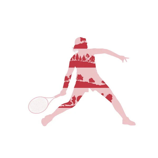 Tennis player woman abstract illustration made of tree fragments — Stock Vector
