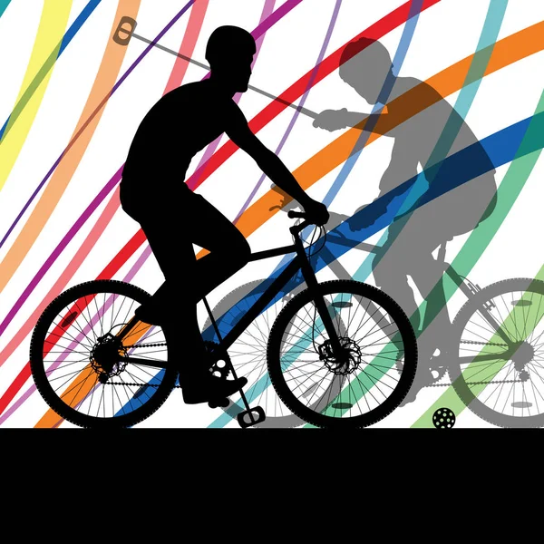 Bicycle polo players active men cyclists riders in abstract land — Stock Vector