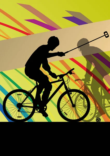 Bicicleta jugadores de polo hombres activos ciclistas jinetes en tierra abstracta — Archivo Imágenes Vectoriales