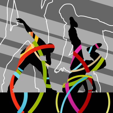 Sokak dansçıları aktif ve sağlıklı gençler siluetleri vecto