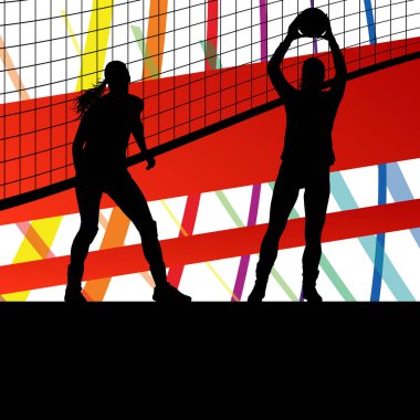 Kadınlar Voleybol oyuncu spor siluetleri arka plan