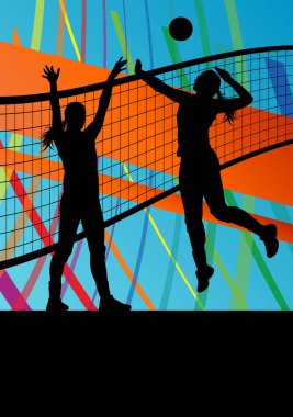 Kadınlar Voleybol oyuncu spor siluetleri arka plan