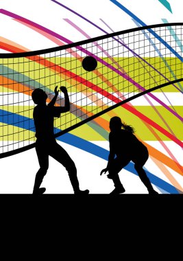 Kadınlar Voleybol oyuncu spor siluetleri arka plan