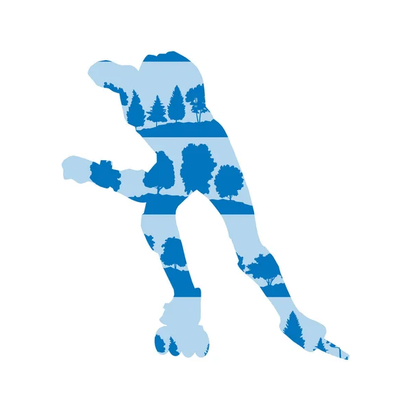 インライン スケートのベクトルの背景概念作った森の木 fr — ストックベクタ