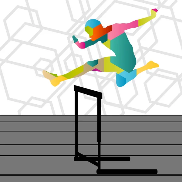 Jeunes hommes actifs sport athlétisme obstacles barrière course silhouette — Image vectorielle
