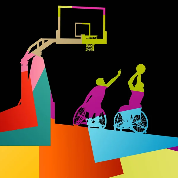 Friska funktionshindrade män basketspelare i rullstol detaljerade — Stock vektor