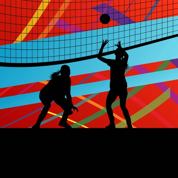 Frauen Volleyballerin Sport Silhouetten in abstraktem Hintergrund — Stockvektor