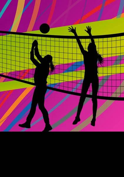 Mujeres voleibol jugador deporte siluetas en fondo abstracto — Archivo Imágenes Vectoriales