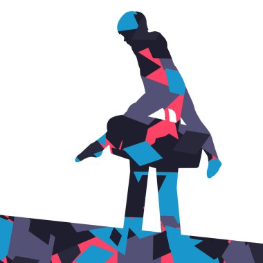 Aktif çocuk çocuk spor siluet soyut Kulplu beygir üzerinde