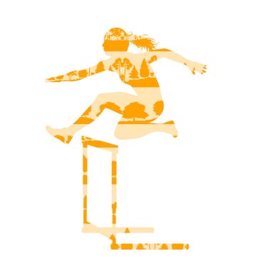 Kadın atlet engel yarış vektör arka plan kavramı yapılmış ön plana