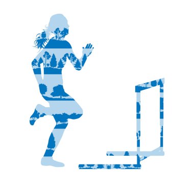 Kadın atlet engel yarış vektör arka plan kavramı yapılmış ön plana