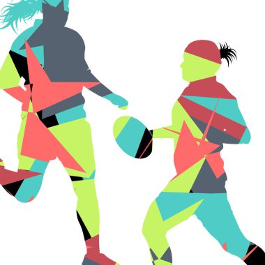 Etkin kadınlar rugby oyuncular genç sağlıklı spor siluetleri abstr