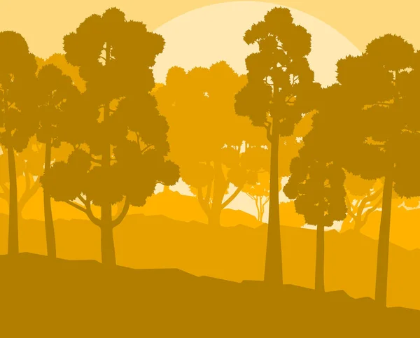 Místico bosque paisaje puesta del sol vector fondo vintage y r — Vector de stock