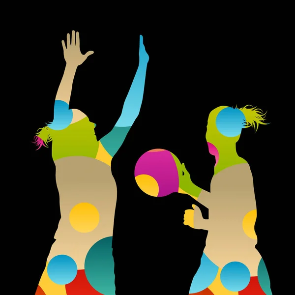 バスケット ボール選手に活発な女性スポーツ シルエットの抽象的な背景 — ストックベクタ