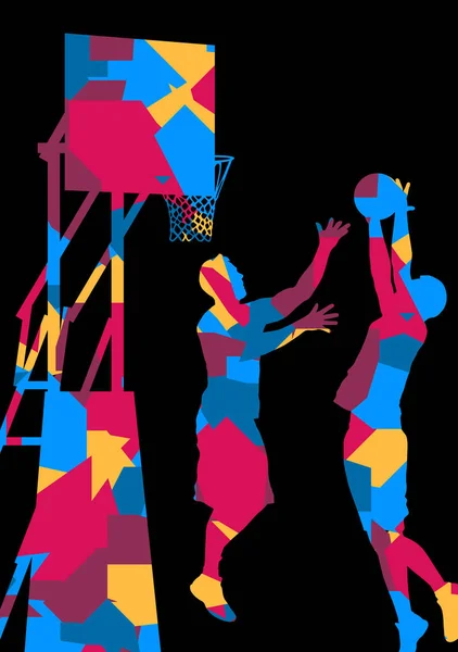 Basket spelare ung aktiv sport silhuetter vector backgro — Stock vektor